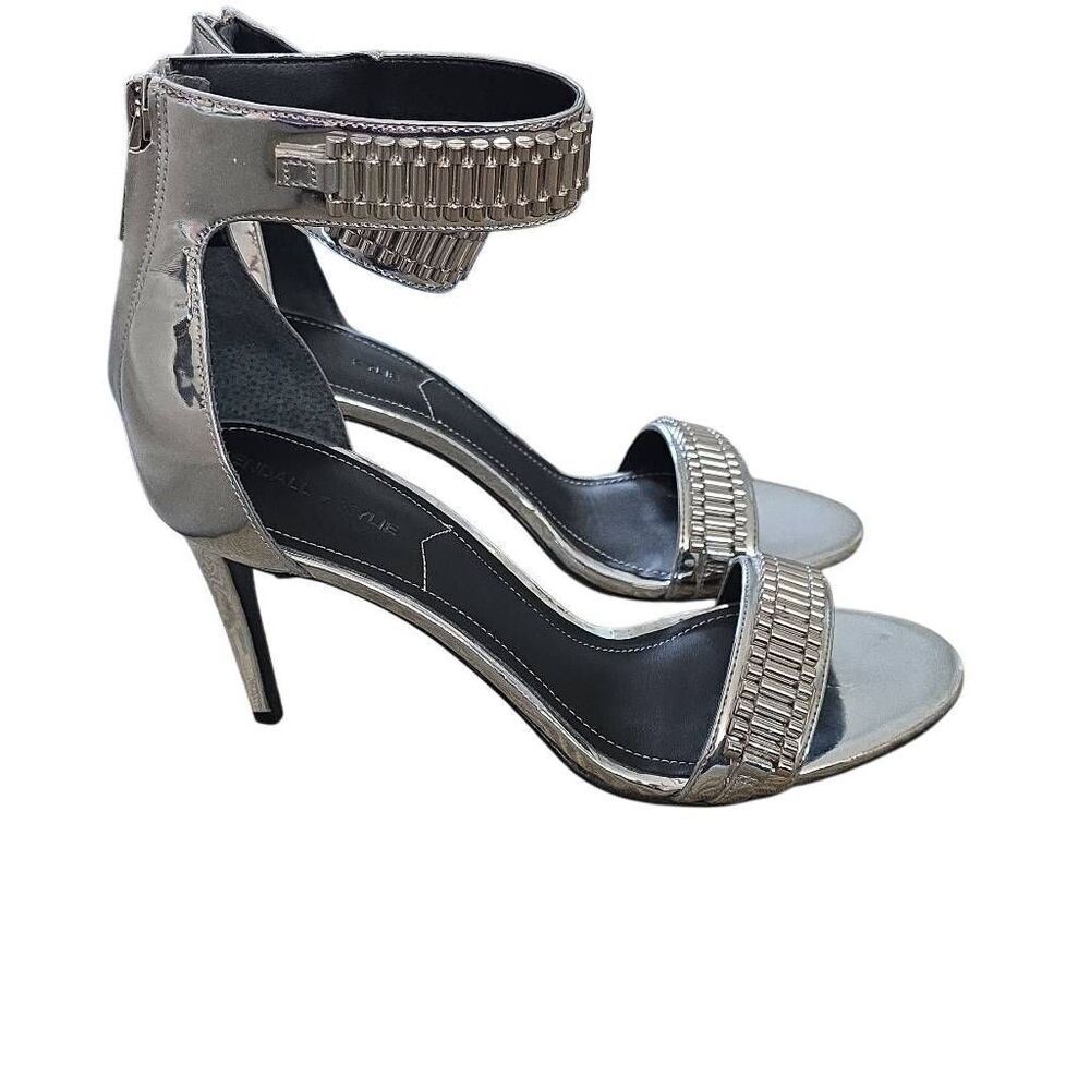 Kendall + Kylie Women's Size 7 Shiny Silver Metallic Beaded Ankle Wrap Stilettos